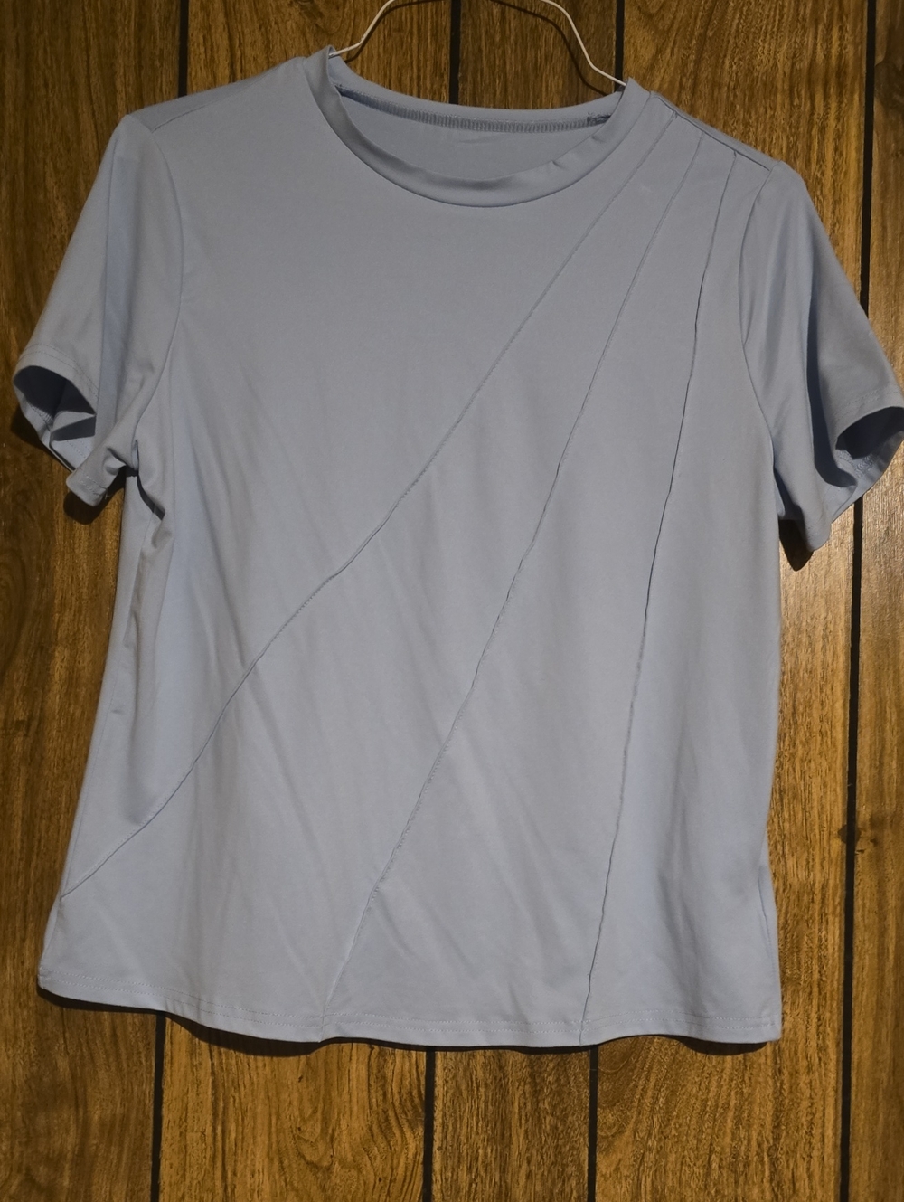 SHEIN Light Blue Short Sleeve Tee with Diagonal Stitch Detail